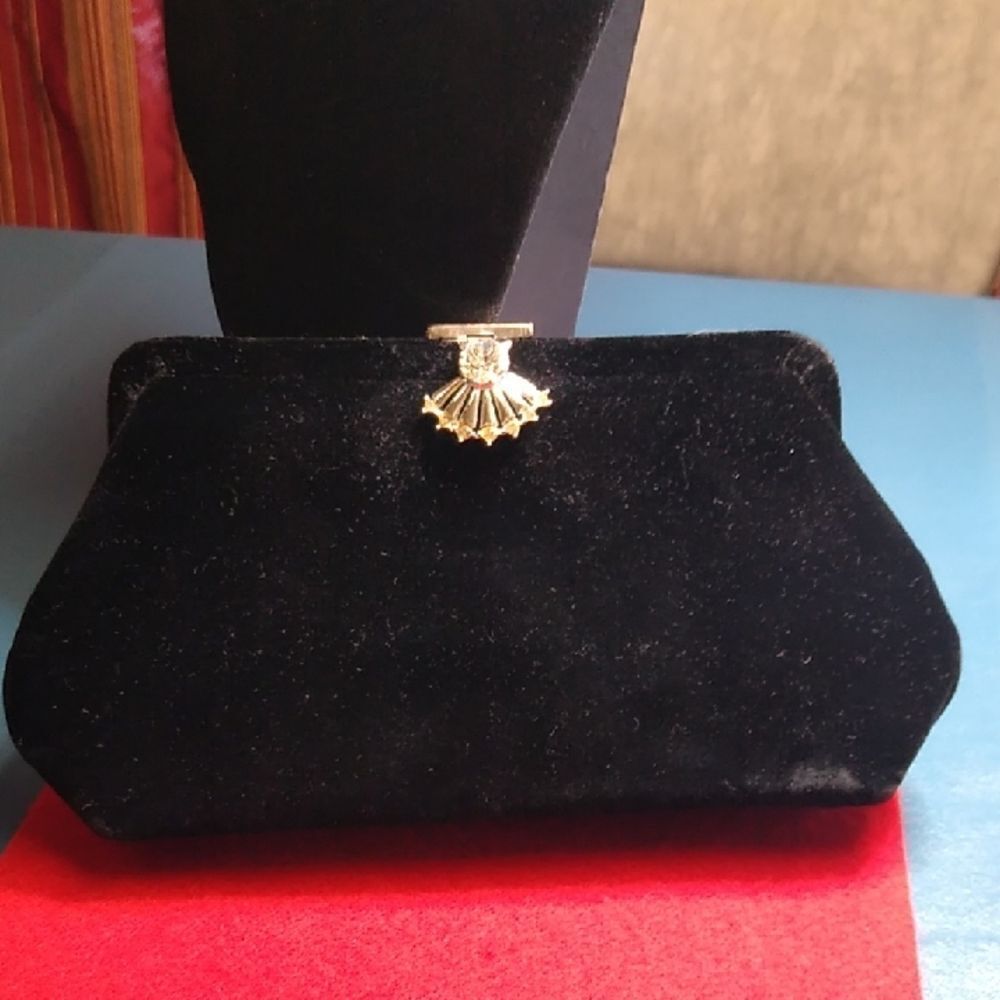 Vintage Velvet Clutch Rhinestone Clasp Satin interior Prom Wedding Special Event